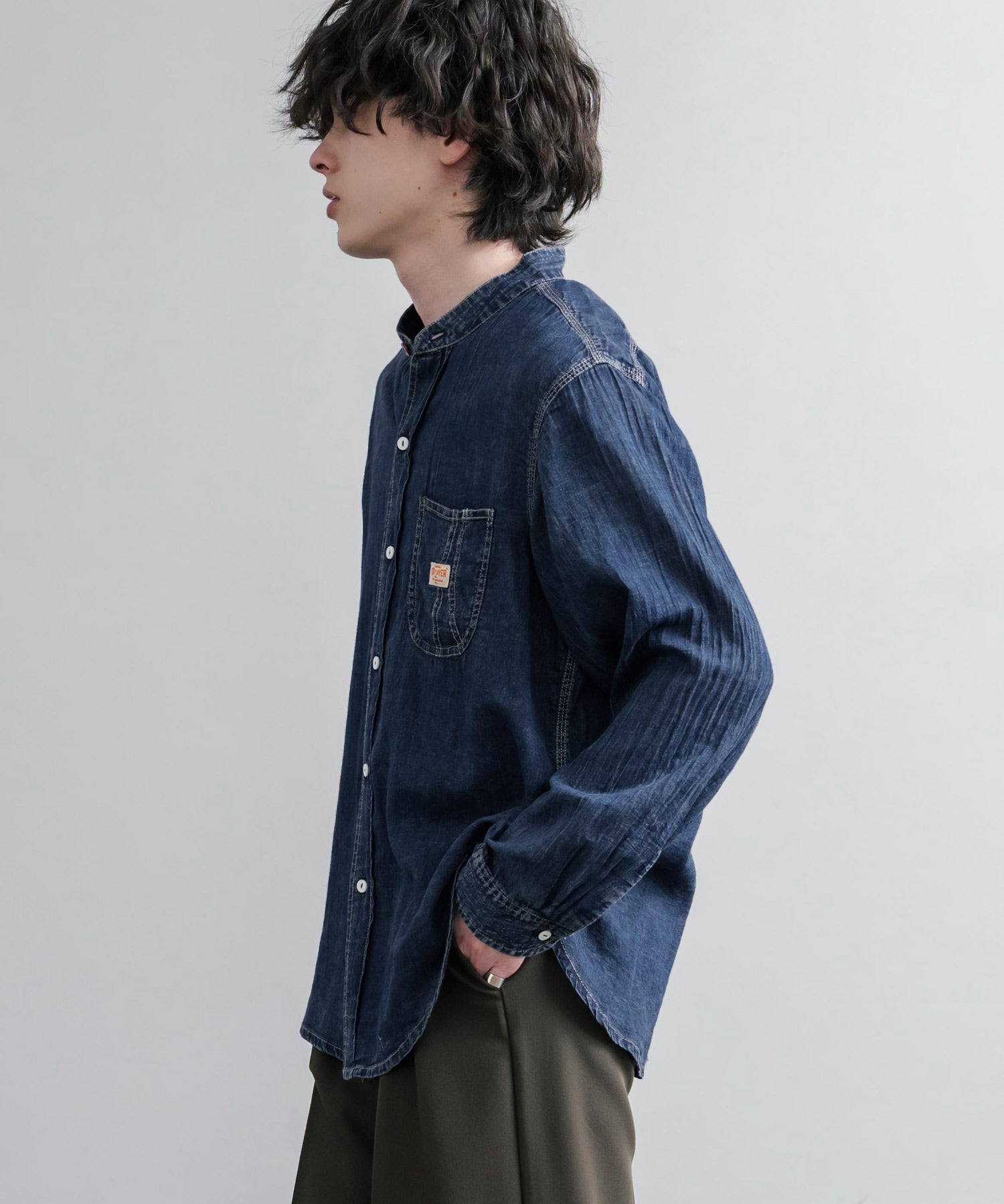 KRIFF MAYER クリフメイヤー オーバーサイズエアーライトデニムバンドカラー長袖シャツ 2555107 16028