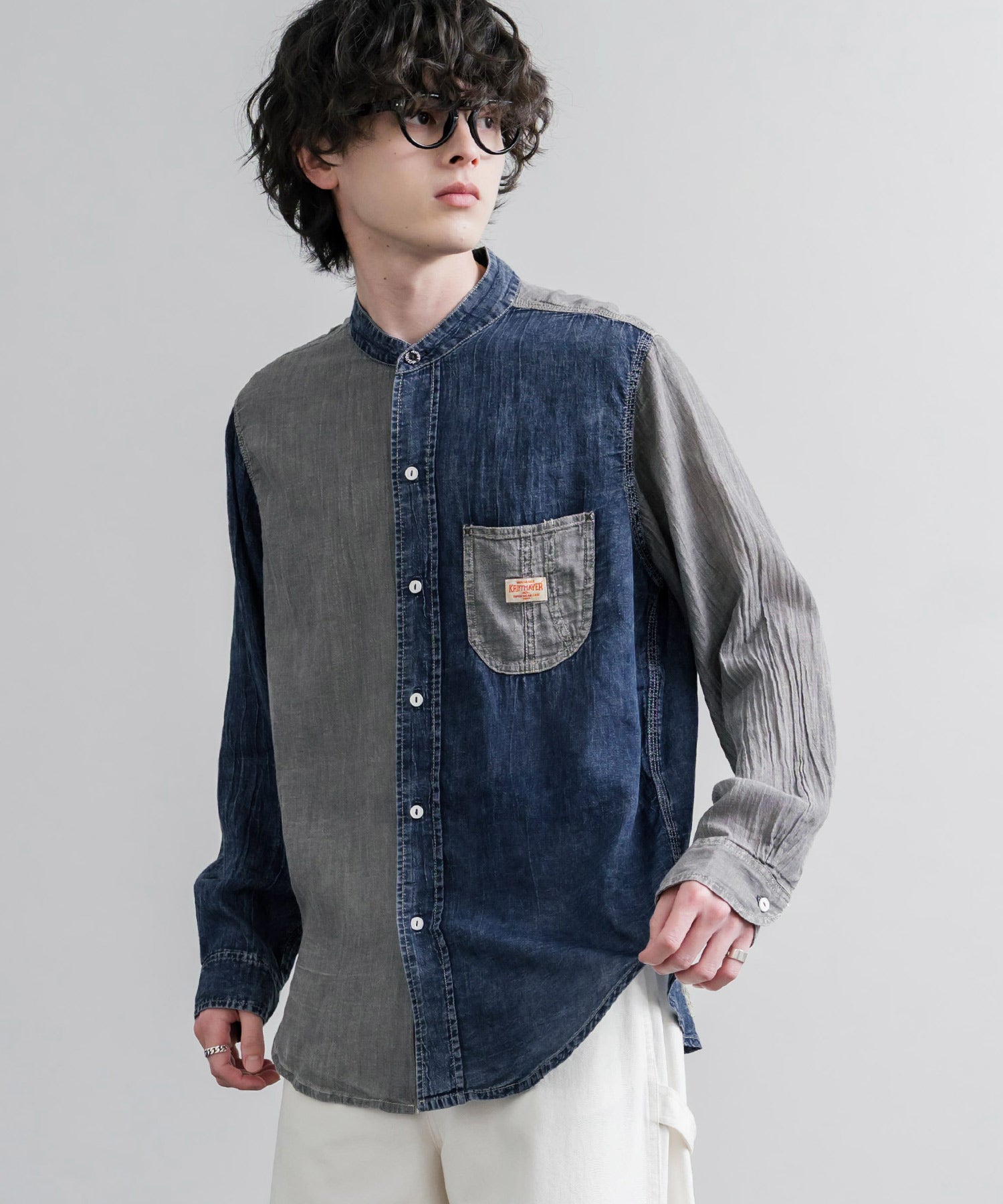 KRIFF MAYER クリフメイヤー オーバーサイズエアーライトデニムバンドカラー長袖シャツ 2555107 16028