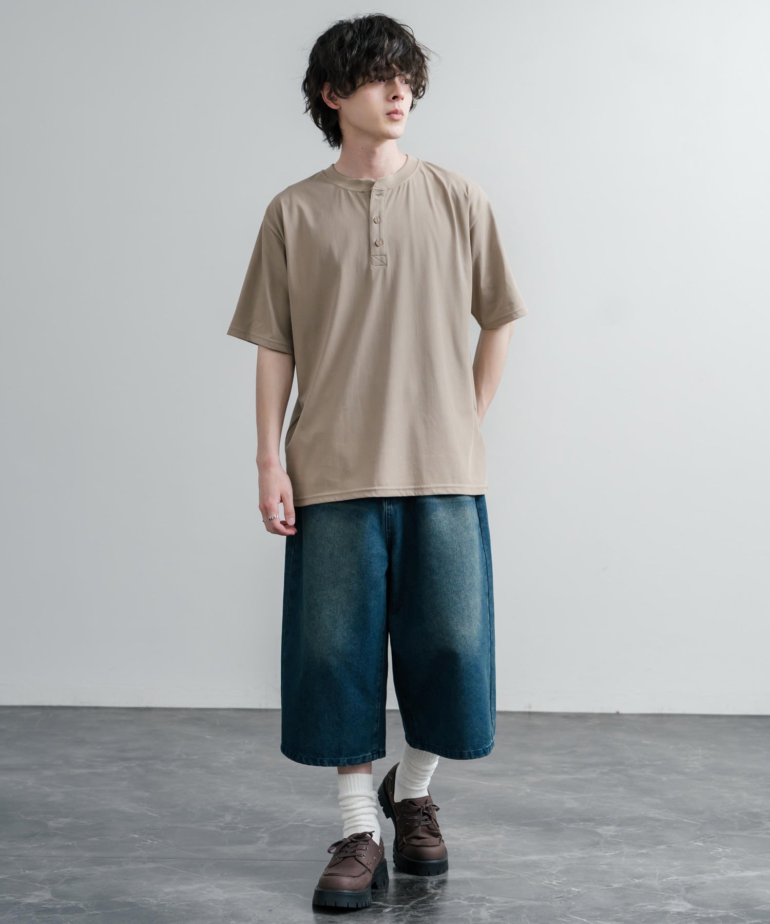 KRIFF MAYER クリフメイヤー 接触冷感・UVカット 夏季GO！TEE ヘンリーネック半袖Tシャツ 2555125 16029