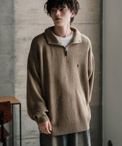 U.S. POLO ASSN. ユーエスポロアッスン 別注コラボオーバーサイズワンポイントロゴ刺繍畦編みハーフジップ長袖ニットセーター 16030