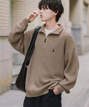 U.S. POLO ASSN. ユーエスポロアッスン 別注コラボオーバーサイズワンポイントロゴ刺繍畦編みハーフジップ長袖ニットセーター 16030