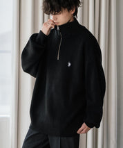 U.S. POLO ASSN. ユーエスポロアッスン 別注コラボオーバーサイズワンポイントロゴ刺繍畦編みハーフジップ長袖ニットセーター 16030