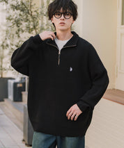 U.S. POLO ASSN. ユーエスポロアッスン 別注コラボオーバーサイズワンポイントロゴ刺繍畦編みハーフジップ長袖ニットセーター 16030
