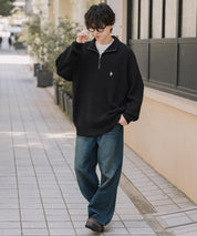 U.S. POLO ASSN. ユーエスポロアッスン 別注コラボオーバーサイズワンポイントロゴ刺繍畦編みハーフジップ長袖ニットセーター 16030