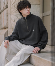 U.S. POLO ASSN. ユーエスポロアッスン 別注コラボオーバーサイズワンポイントロゴ刺繍畦編みハーフジップ長袖ニットセーター 16030