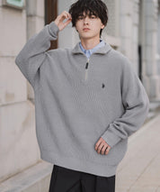 U.S. POLO ASSN. ユーエスポロアッスン 別注コラボオーバーサイズワンポイントロゴ刺繍畦編みハーフジップ長袖ニットセーター 16030