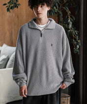 U.S. POLO ASSN. ユーエスポロアッスン 別注コラボオーバーサイズワンポイントロゴ刺繍畦編みハーフジップ長袖ニットセーター 16030