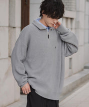 U.S. POLO ASSN. ユーエスポロアッスン 別注コラボオーバーサイズワンポイントロゴ刺繍畦編みハーフジップ長袖ニットセーター 16030