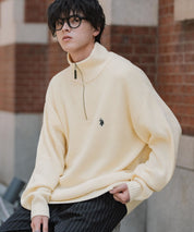U.S. POLO ASSN. ユーエスポロアッスン 別注コラボオーバーサイズワンポイントロゴ刺繍畦編みハーフジップ長袖ニットセーター 16030