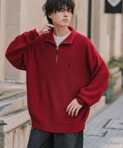 U.S. POLO ASSN. ユーエスポロアッスン 別注コラボオーバーサイズワンポイントロゴ刺繍畦編みハーフジップ長袖ニットセーター 16030