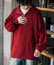 U.S. POLO ASSN. ユーエスポロアッスン 別注コラボオーバーサイズワンポイントロゴ刺繍畦編みハーフジップ長袖ニットセーター 16030