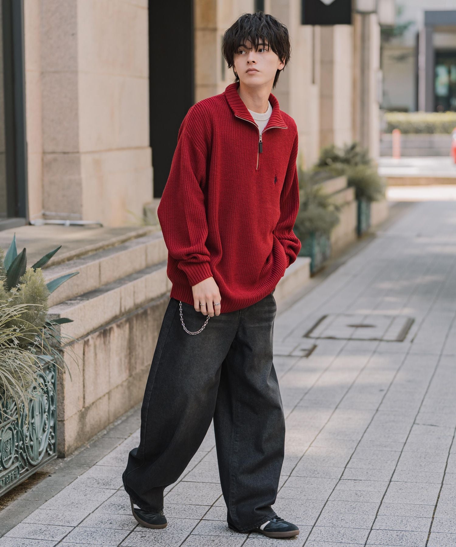 U.S. POLO ASSN. ユーエスポロアッスン 別注コラボオーバーサイズワンポイントロゴ刺繍畦編みハーフジップ長袖ニットセーター 16030