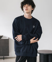 UMBRO アンブロ 別注コラボ オーバーサイズ裏起毛ワンポイントロゴ刺繍クルーネック長袖スウェット 16031