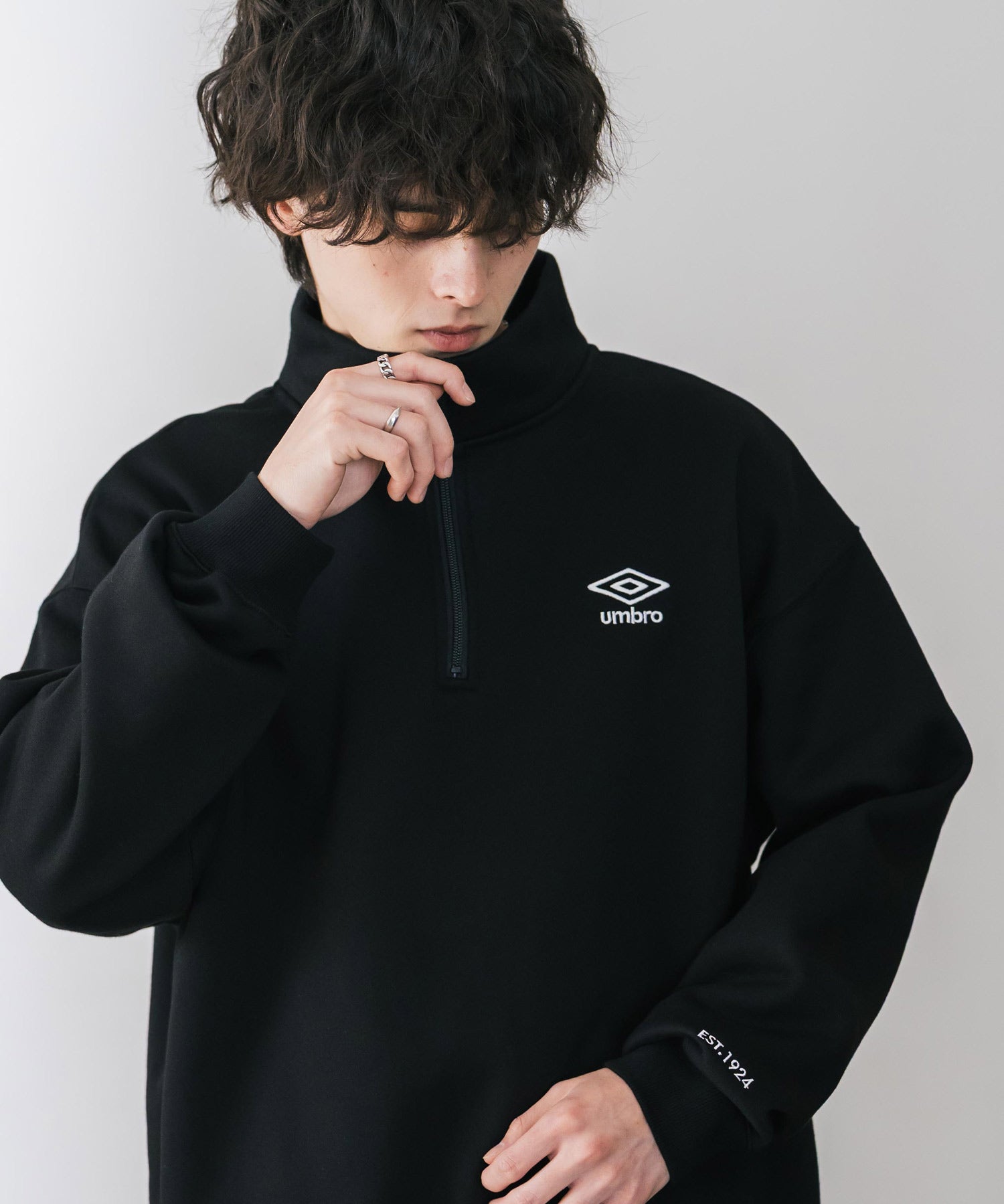 UMBRO アンブロ 別注コラボ オーバーサイズ裏起毛ワンポイントロゴ刺繍ハーフジップ長袖スウェット 16032