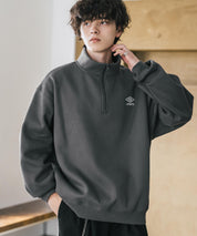 UMBRO アンブロ 別注コラボ オーバーサイズ裏起毛ワンポイントロゴ刺繍ハーフジップ長袖スウェット 16032