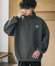 UMBRO アンブロ 別注コラボ オーバーサイズ裏起毛ワンポイントロゴ刺繍ハーフジップ長袖スウェット 16032