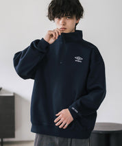 UMBRO アンブロ 別注コラボ オーバーサイズ裏起毛ワンポイントロゴ刺繍ハーフジップ長袖スウェット 16032