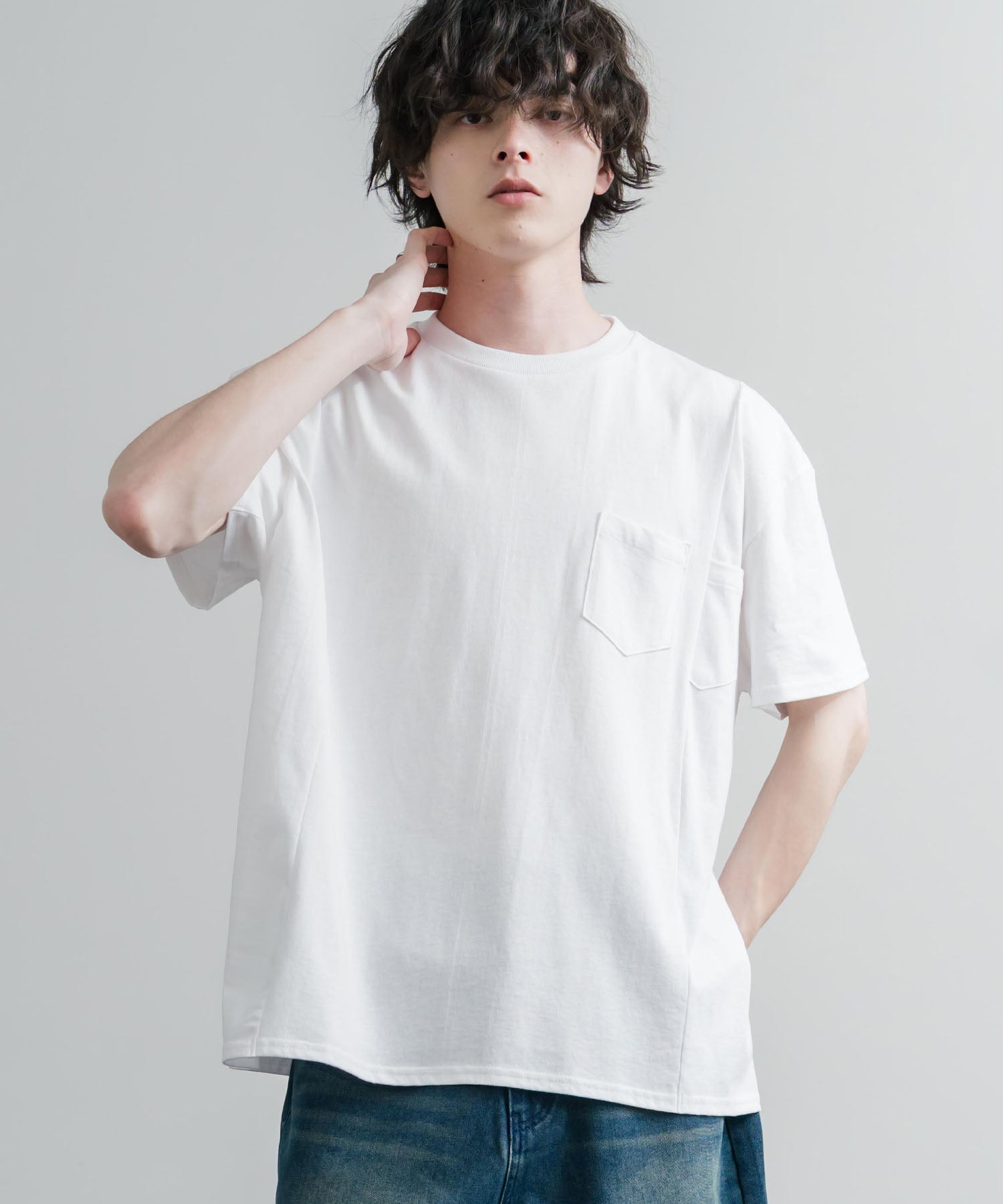 Upscape Audience アップスケープオーディエンス 日本製 国産ビッグサイズリメイクUSAファブリックポケット付き半袖Tシャツ AUD6739 16035