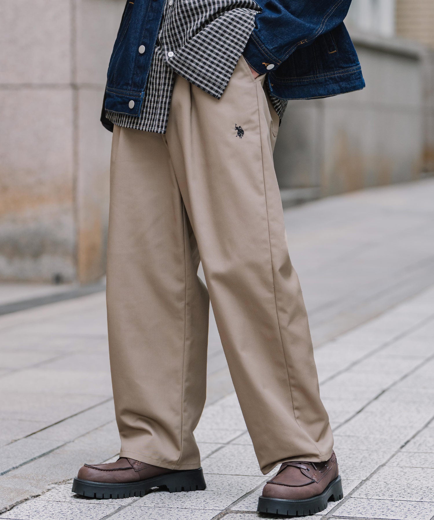 U.S. POLO ASSN. ユーエスポロアッスン 別注コラボ バルーンシルエット ロゴ刺繍ワンタックシェフパンツ 16042