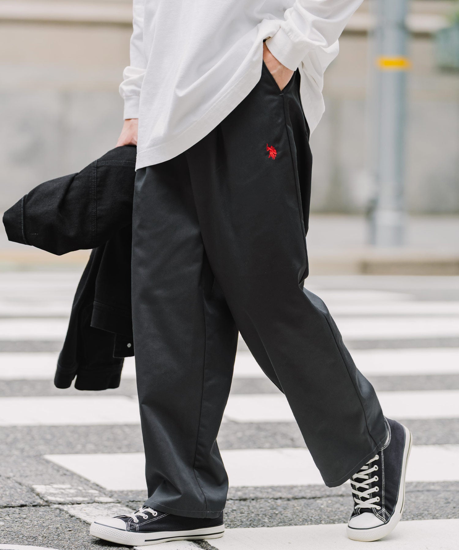 U.S. POLO ASSN. ユーエスポロアッスン 別注コラボ バルーンシルエット ロゴ刺繍ワンタックシェフパンツ 16042