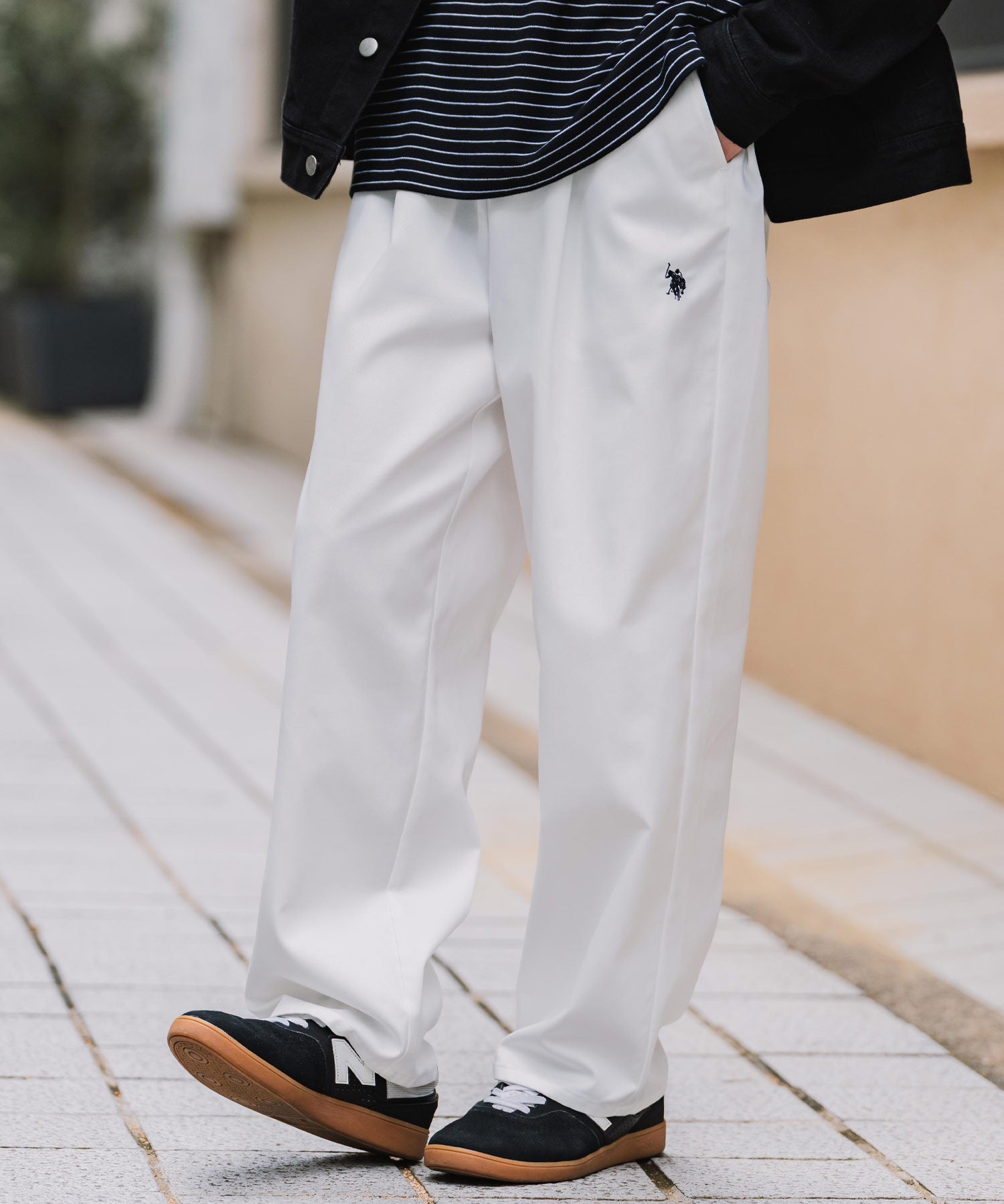 U.S. POLO ASSN. ユーエスポロアッスン 別注コラボ バルーンシルエット ロゴ刺繍ワンタックシェフパンツ 16042