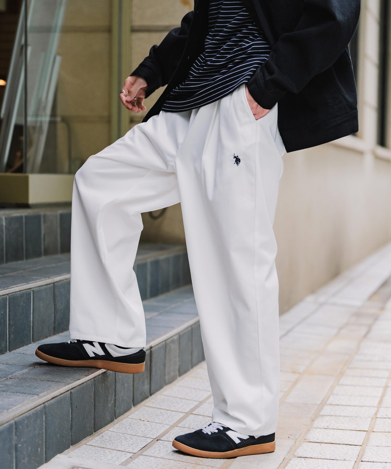 U.S. POLO ASSN. ユーエスポロアッスン 別注コラボ バルーンシルエット ロゴ刺繍ワンタックシェフパンツ 16042