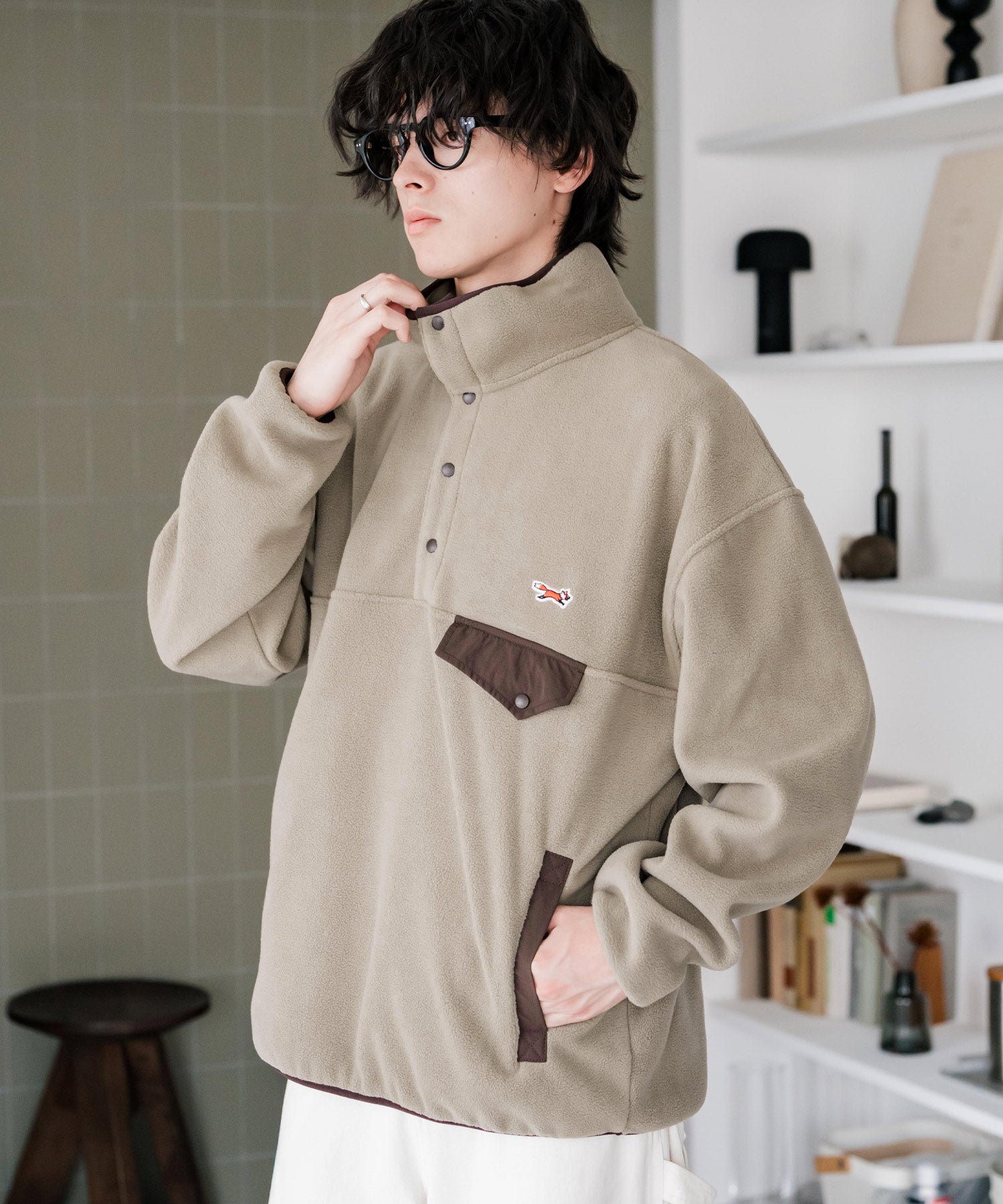 PENNEYS ペニーズ 別注コラボ オーバーサイズフリースアノラックワンポイントロゴ刺繍長袖スタンドカラープルオーバー 16055