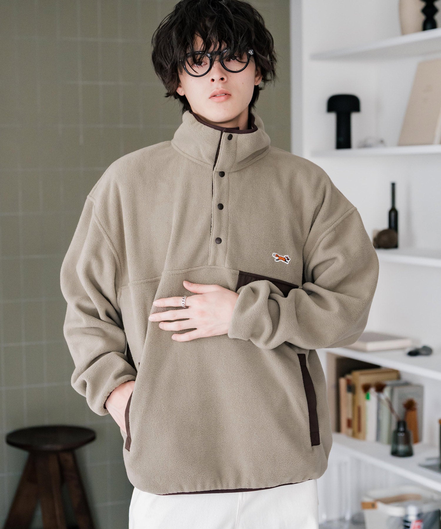 PENNEYS ペニーズ 別注コラボ オーバーサイズフリースアノラックワンポイントロゴ刺繍長袖スタンドカラープルオーバー 16055