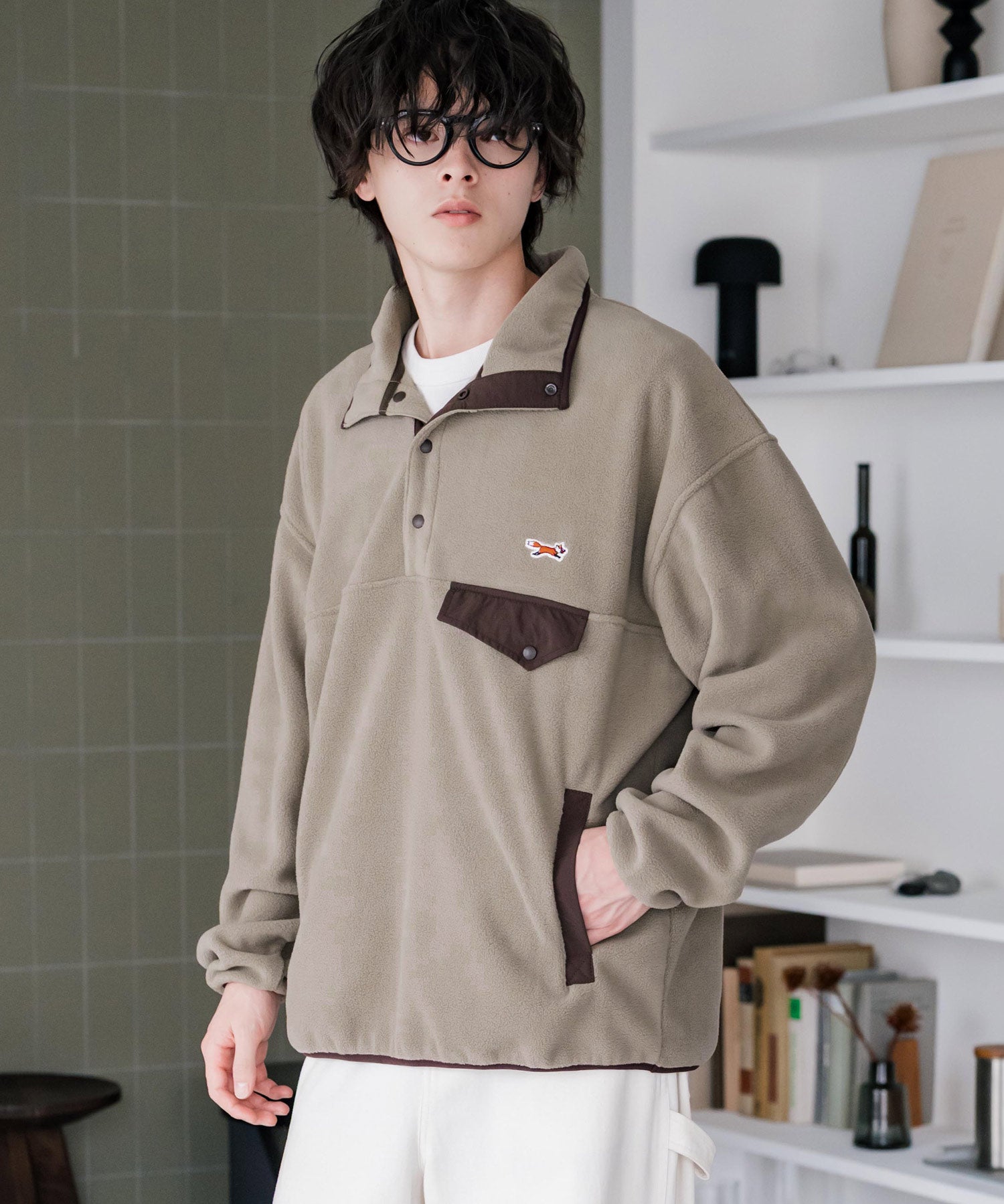 PENNEYS ペニーズ 別注コラボ オーバーサイズフリースアノラックワンポイントロゴ刺繍長袖スタンドカラープルオーバー 16055