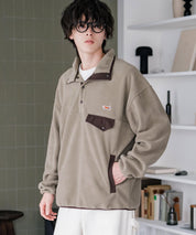 PENNEYS ペニーズ 別注コラボ オーバーサイズフリースアノラックワンポイントロゴ刺繍長袖スタンドカラープルオーバー 16055