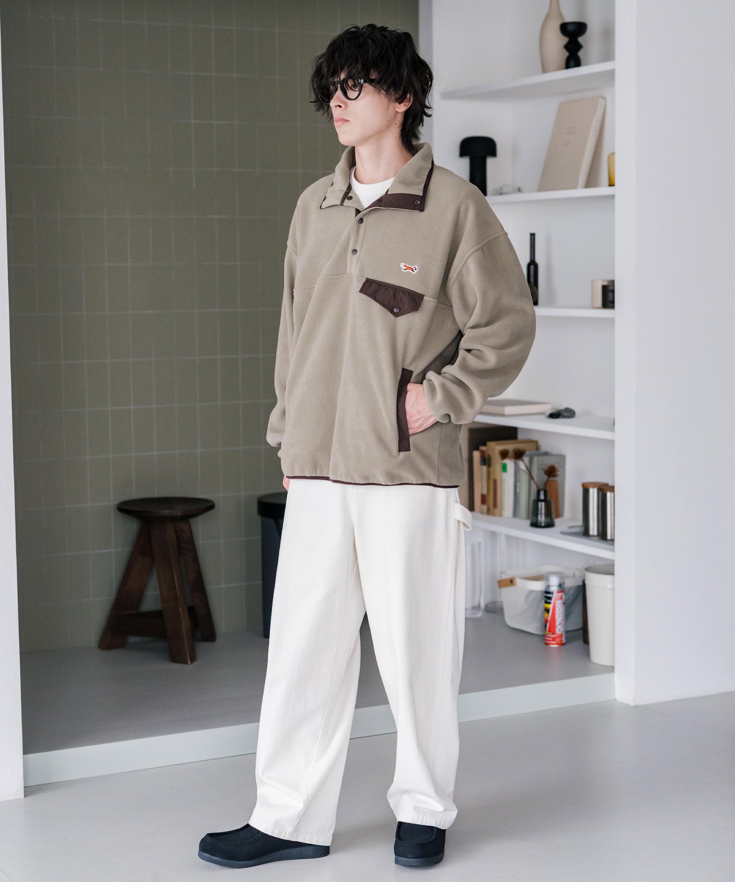 PENNEYS ペニーズ 別注コラボ オーバーサイズフリースアノラックワンポイントロゴ刺繍長袖スタンドカラープルオーバー 16055