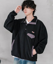 PENNEYS ペニーズ 別注コラボ オーバーサイズフリースアノラックワンポイントロゴ刺繍長袖スタンドカラープルオーバー 16055