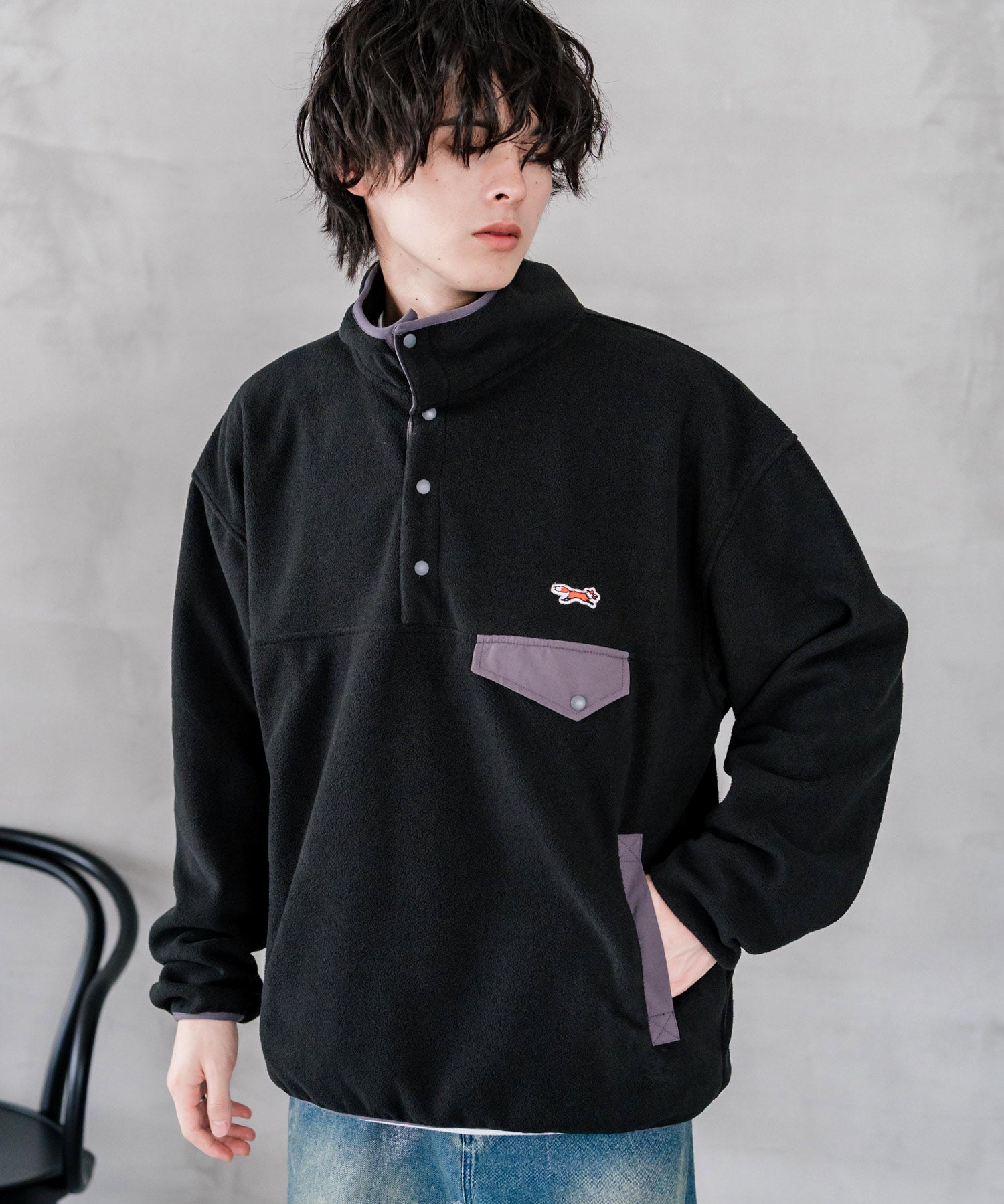 PENNEYS ペニーズ 別注コラボ オーバーサイズフリースアノラックワンポイントロゴ刺繍長袖スタンドカラープルオーバー 16055