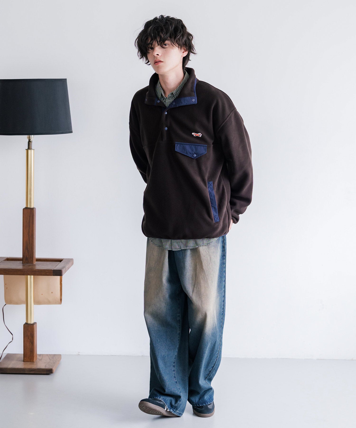PENNEYS ペニーズ 別注コラボ オーバーサイズフリースアノラックワンポイントロゴ刺繍長袖スタンドカラープルオーバー 16055
