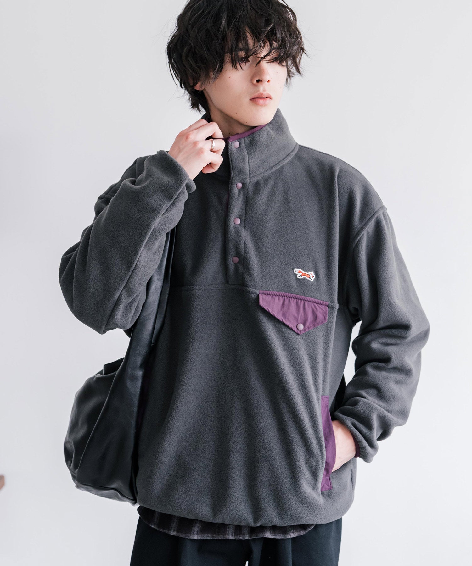 PENNEYS ペニーズ 別注コラボ オーバーサイズフリースアノラックワンポイントロゴ刺繍長袖スタンドカラープルオーバー 16055