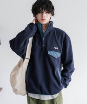 PENNEYS ペニーズ 別注コラボ オーバーサイズフリースアノラックワンポイントロゴ刺繍長袖スタンドカラープルオーバー 16055