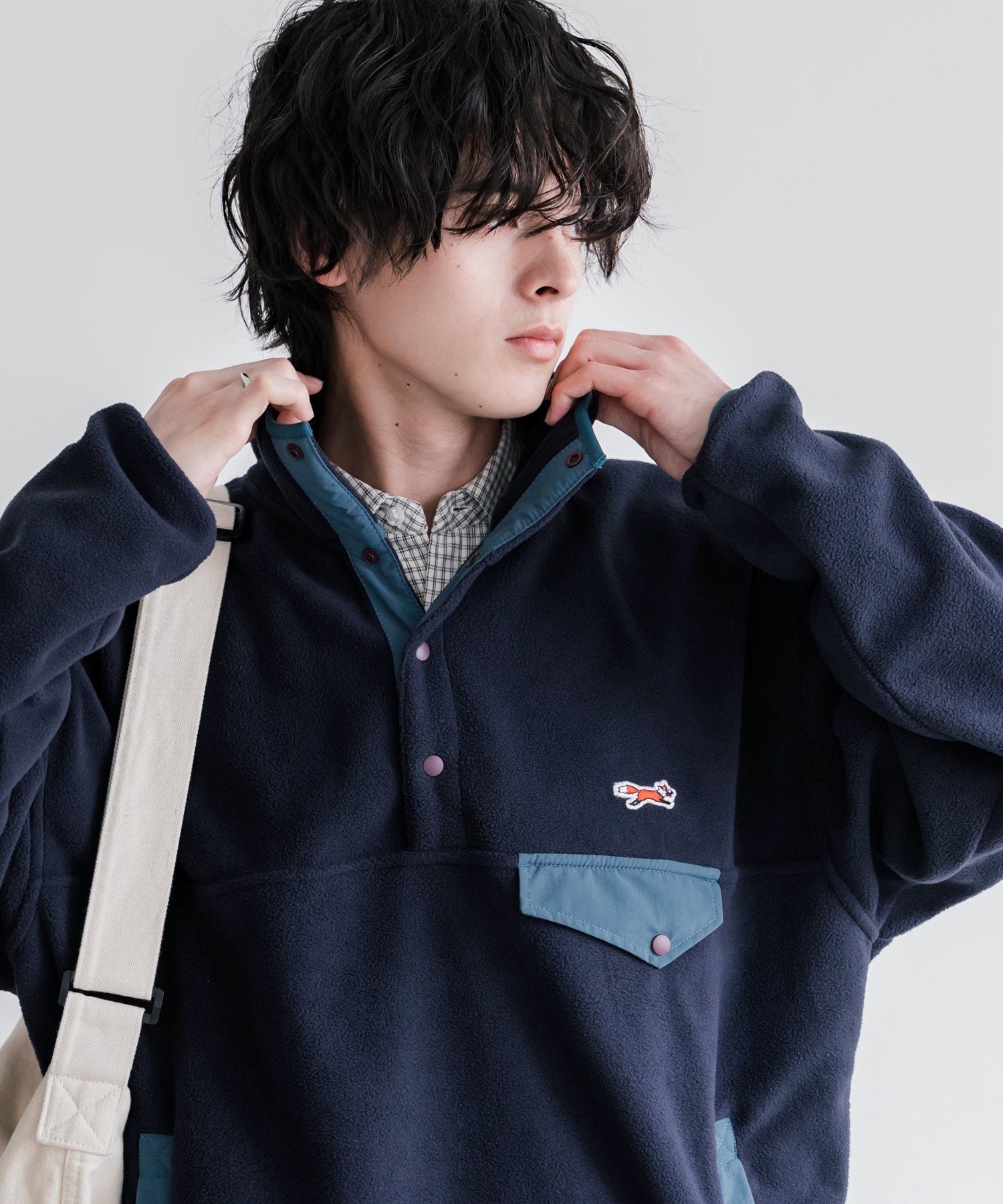 PENNEYS ペニーズ 別注コラボ オーバーサイズフリースアノラックワンポイントロゴ刺繍長袖スタンドカラープルオーバー 16055