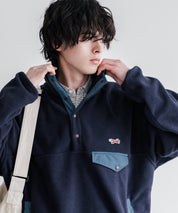 PENNEYS ペニーズ 別注コラボ オーバーサイズフリースアノラックワンポイントロゴ刺繍長袖スタンドカラープルオーバー 16055