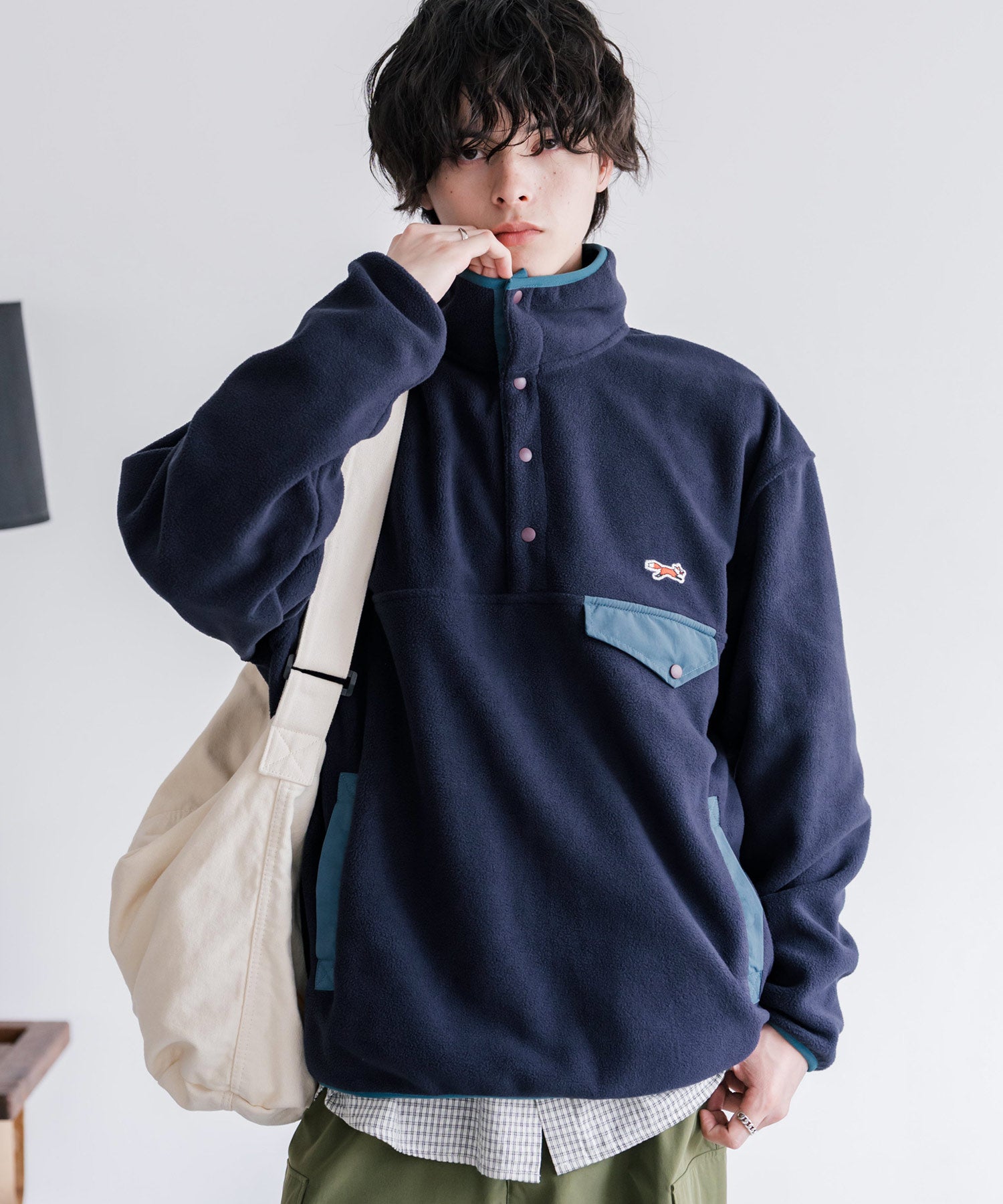 PENNEYS ペニーズ 別注コラボ オーバーサイズフリースアノラックワンポイントロゴ刺繍長袖スタンドカラープルオーバー 16055