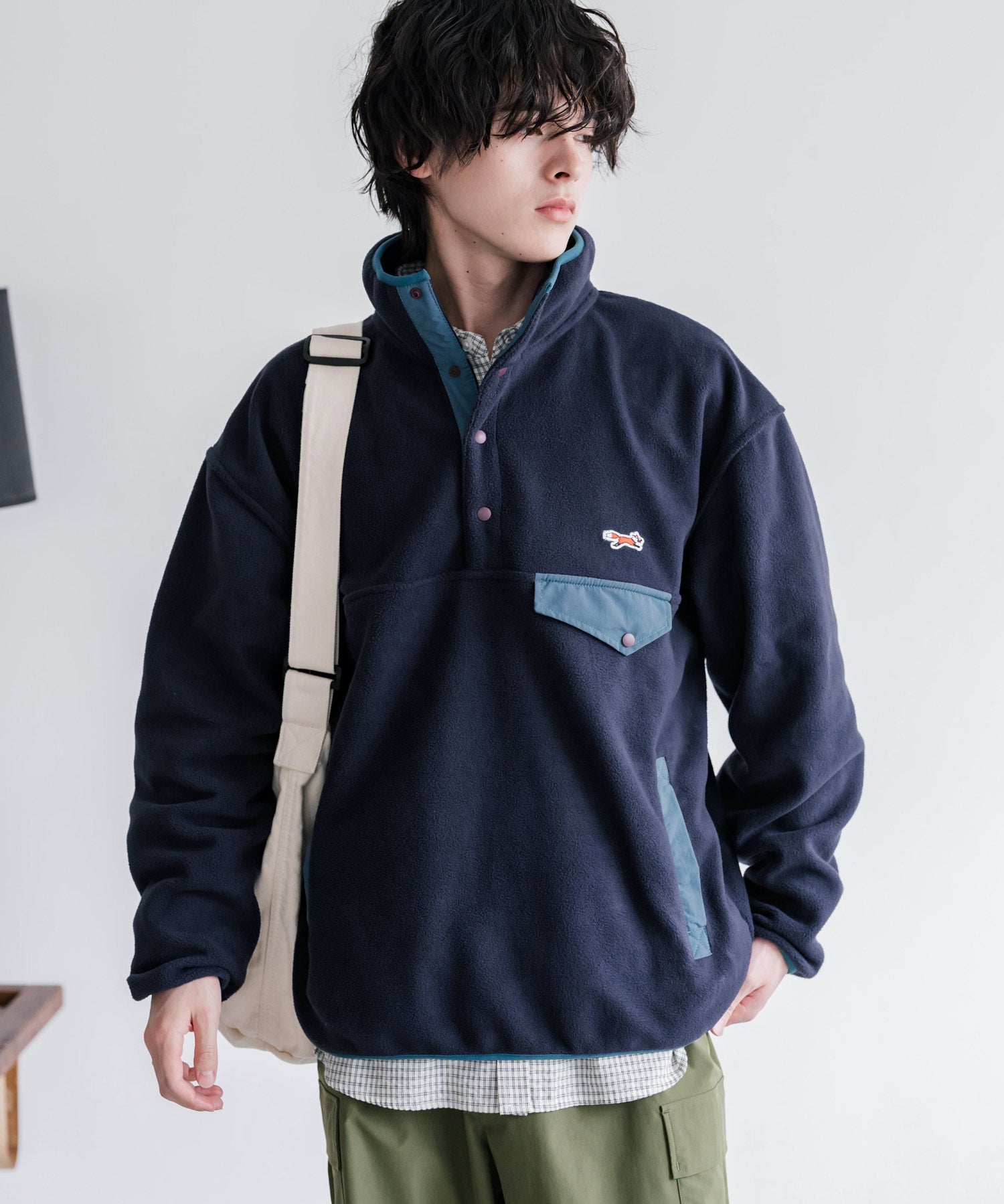 PENNEYS ペニーズ 別注コラボ オーバーサイズフリースアノラックワンポイントロゴ刺繍長袖スタンドカラープルオーバー 16055