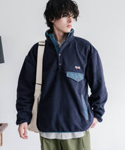 PENNEYS ペニーズ 別注コラボ オーバーサイズフリースアノラックワンポイントロゴ刺繍長袖スタンドカラープルオーバー 16055
