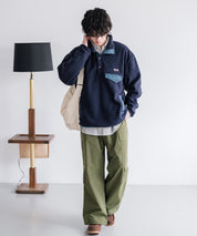 PENNEYS ペニーズ 別注コラボ オーバーサイズフリースアノラックワンポイントロゴ刺繍長袖スタンドカラープルオーバー 16055