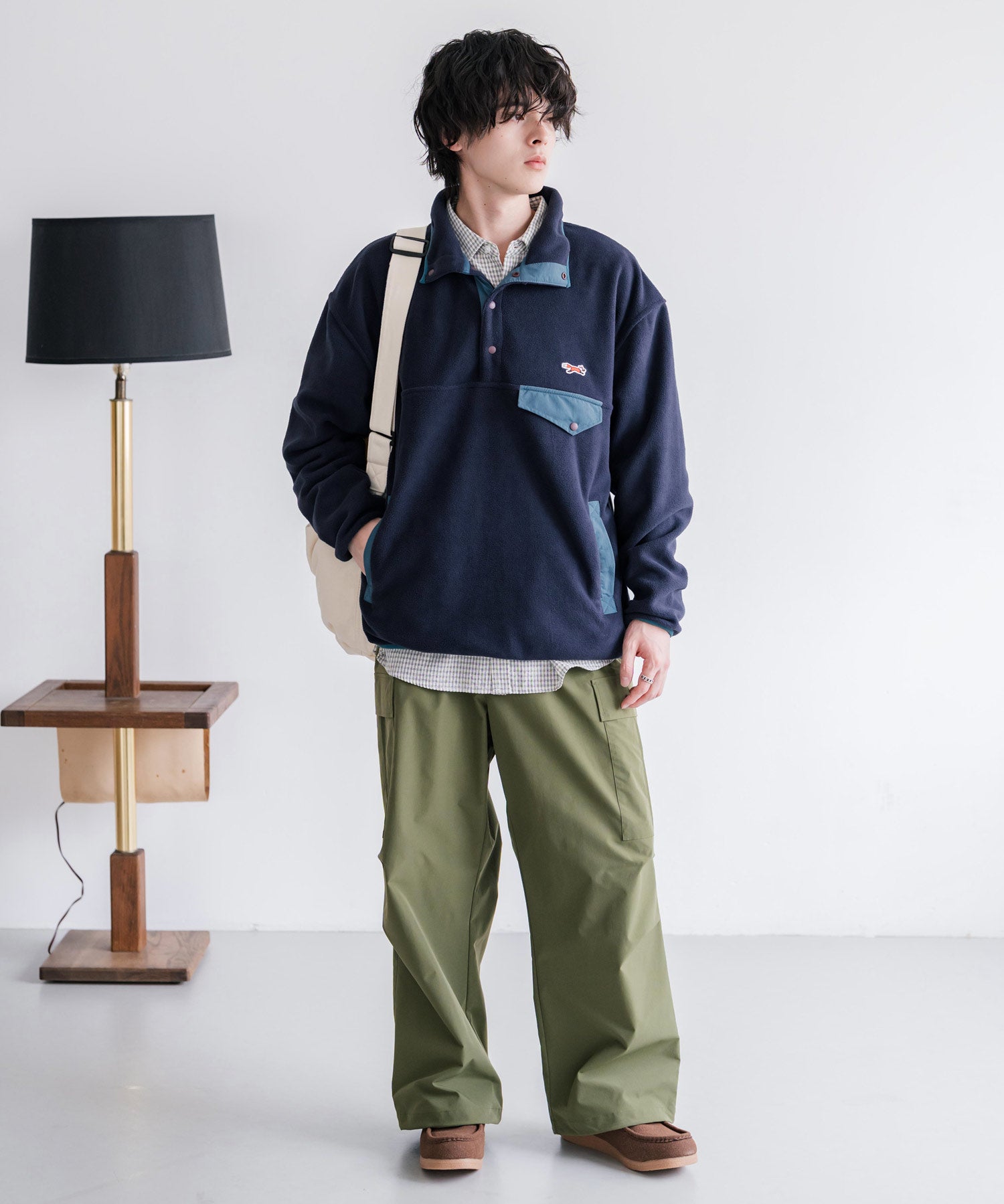 PENNEYS ペニーズ 別注コラボ オーバーサイズフリースアノラックワンポイントロゴ刺繍長袖スタンドカラープルオーバー 16055