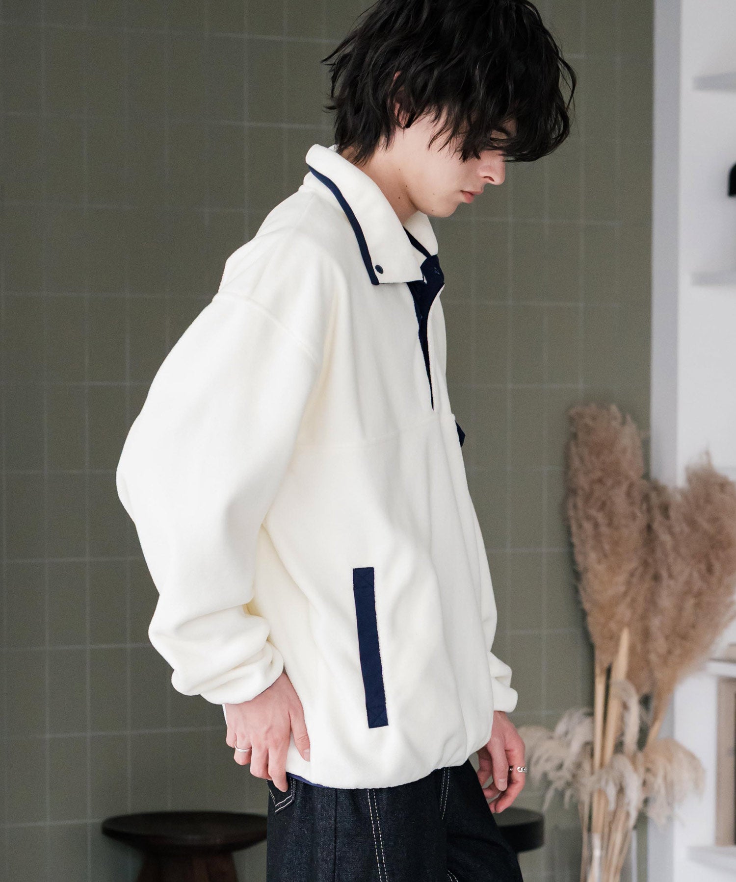 PENNEYS ペニーズ 別注コラボ オーバーサイズフリースアノラックワンポイントロゴ刺繍長袖スタンドカラープルオーバー 16055