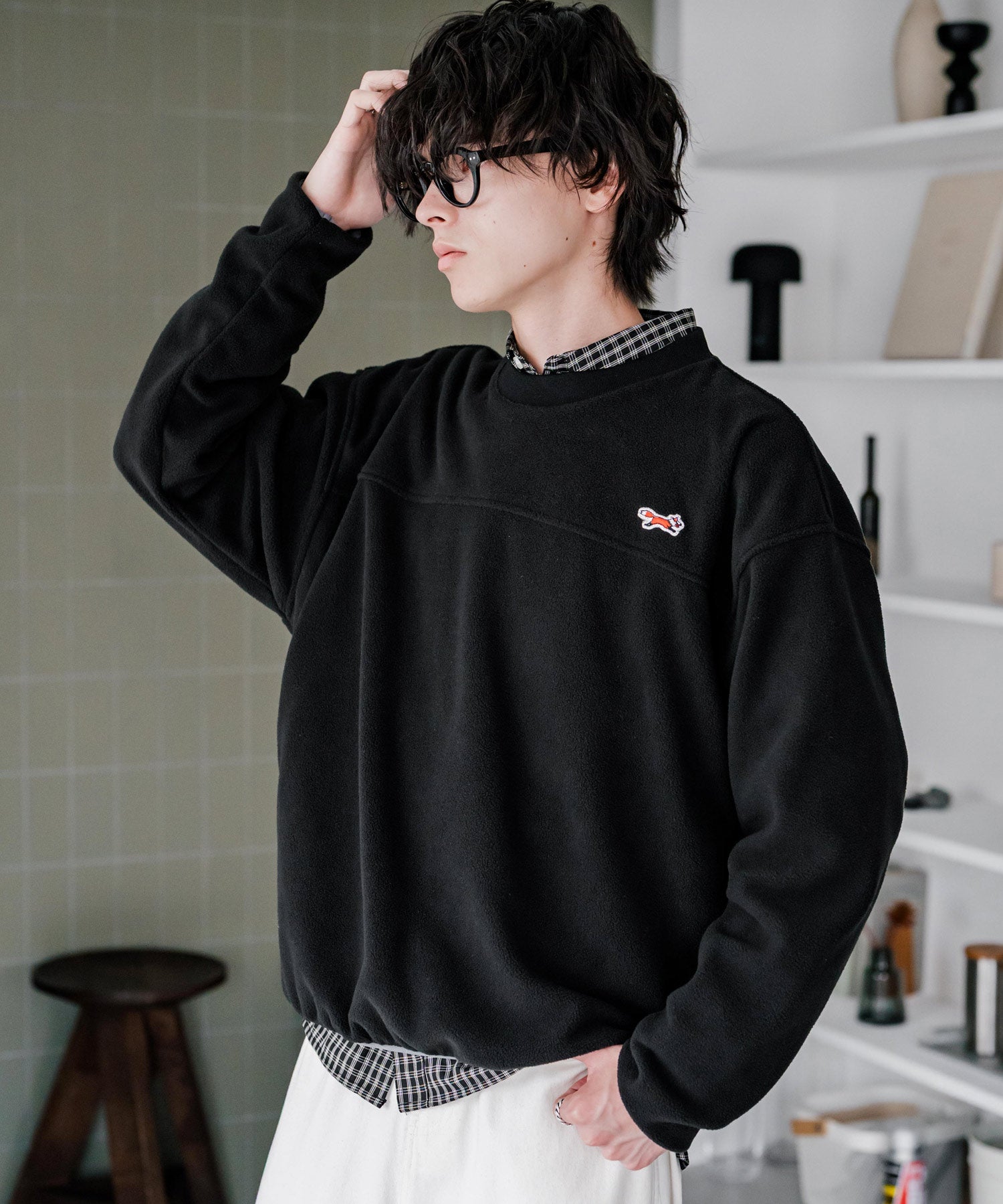PENNEYS ペニーズ 別注コラボ マイクロフリースセットアップ/長袖クルーネックプルオーバー&ワイドイージーパンツ ルームウェア 16056