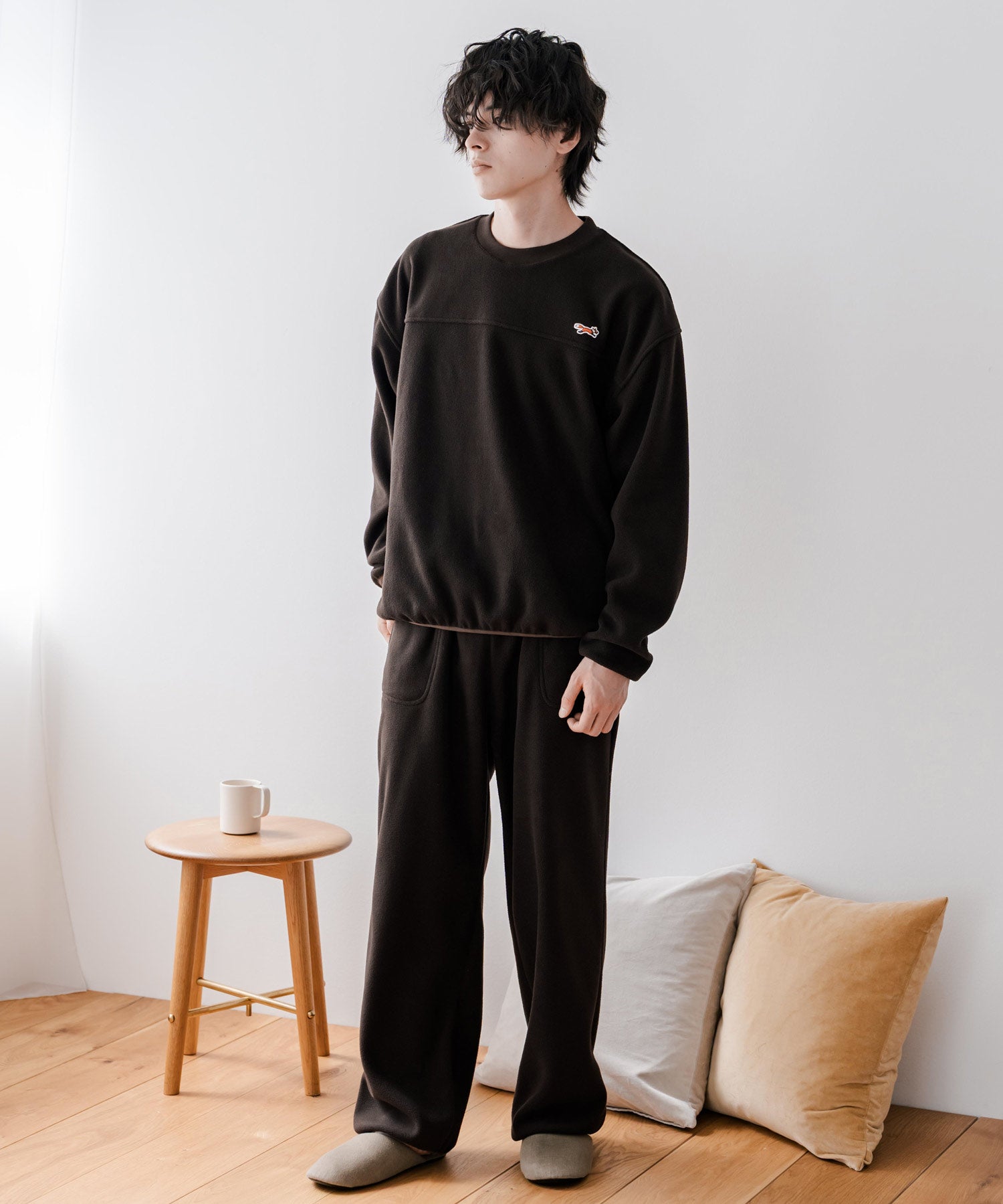 PENNEYS ペニーズ 別注コラボ マイクロフリースセットアップ/長袖クルーネックプルオーバー&ワイドイージーパンツ ルームウェア 16056