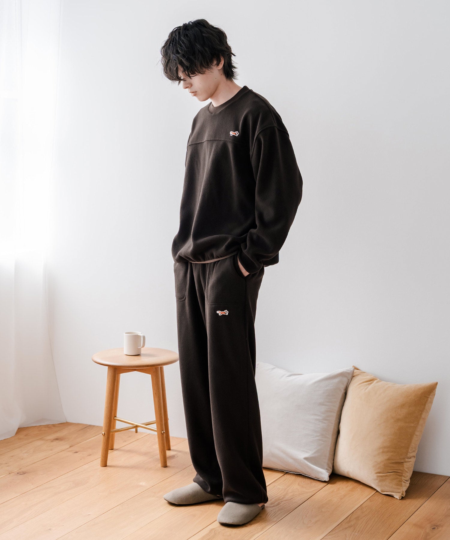 PENNEYS ペニーズ 別注コラボ マイクロフリースセットアップ/長袖クルーネックプルオーバー&ワイドイージーパンツ ルームウェア 16056