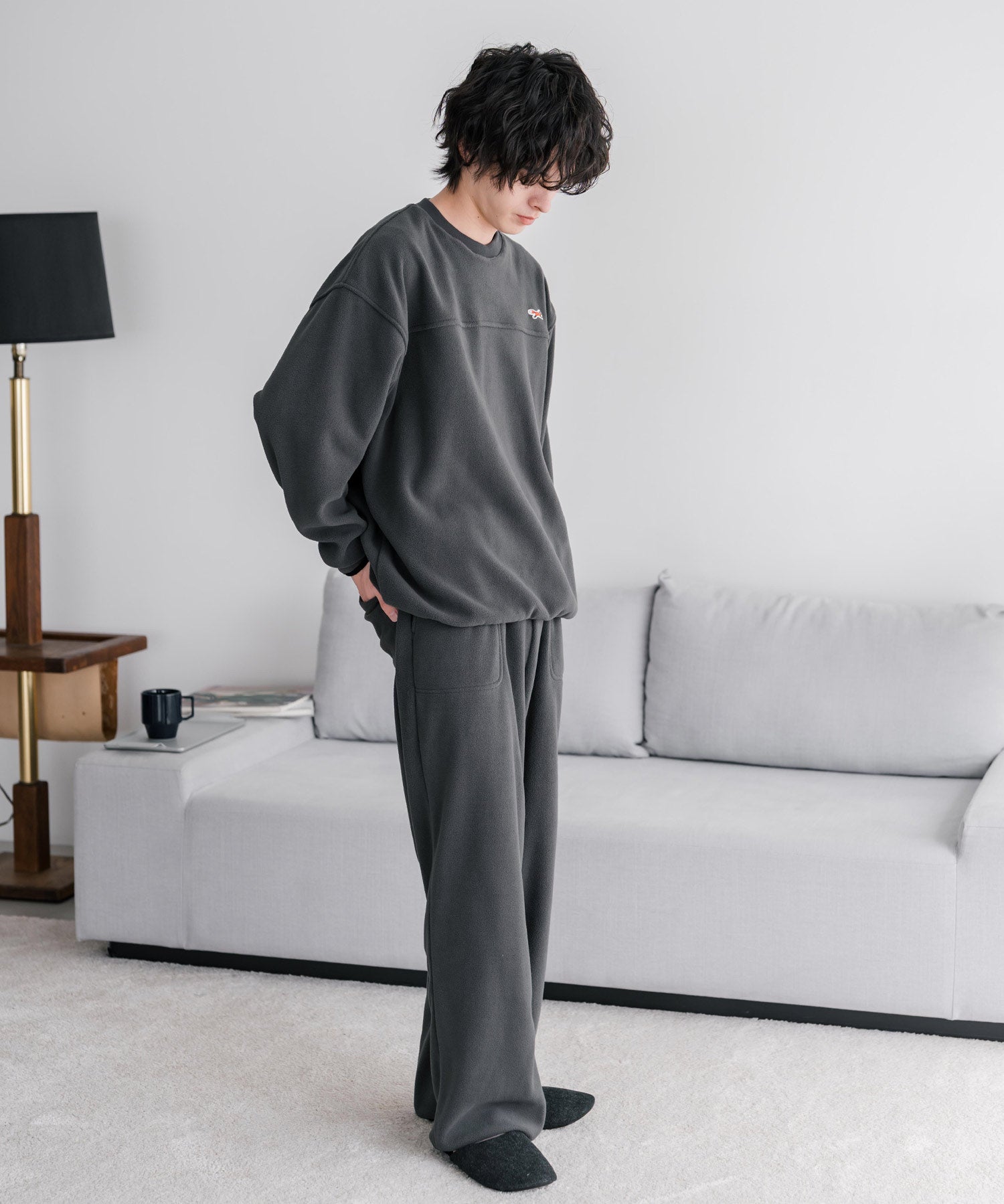 PENNEYS ペニーズ 別注コラボ マイクロフリースセットアップ/長袖クルーネックプルオーバー&ワイドイージーパンツ ルームウェア 16056