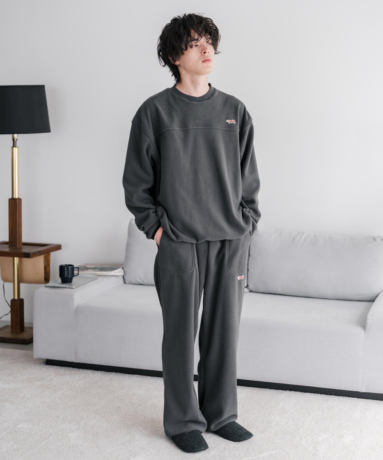 PENNEYS ペニーズ 別注コラボ マイクロフリースセットアップ/長袖クルーネックプルオーバー&ワイドイージーパンツ ルームウェア 16056