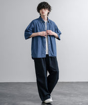 Upscape Audience アップスケープオーディエンス 日本製 国産 「備後」8オンス ムラデニム ヴィンテージWASH ボタンダウンボクシーAライン半袖シャツ AUD6722 16036